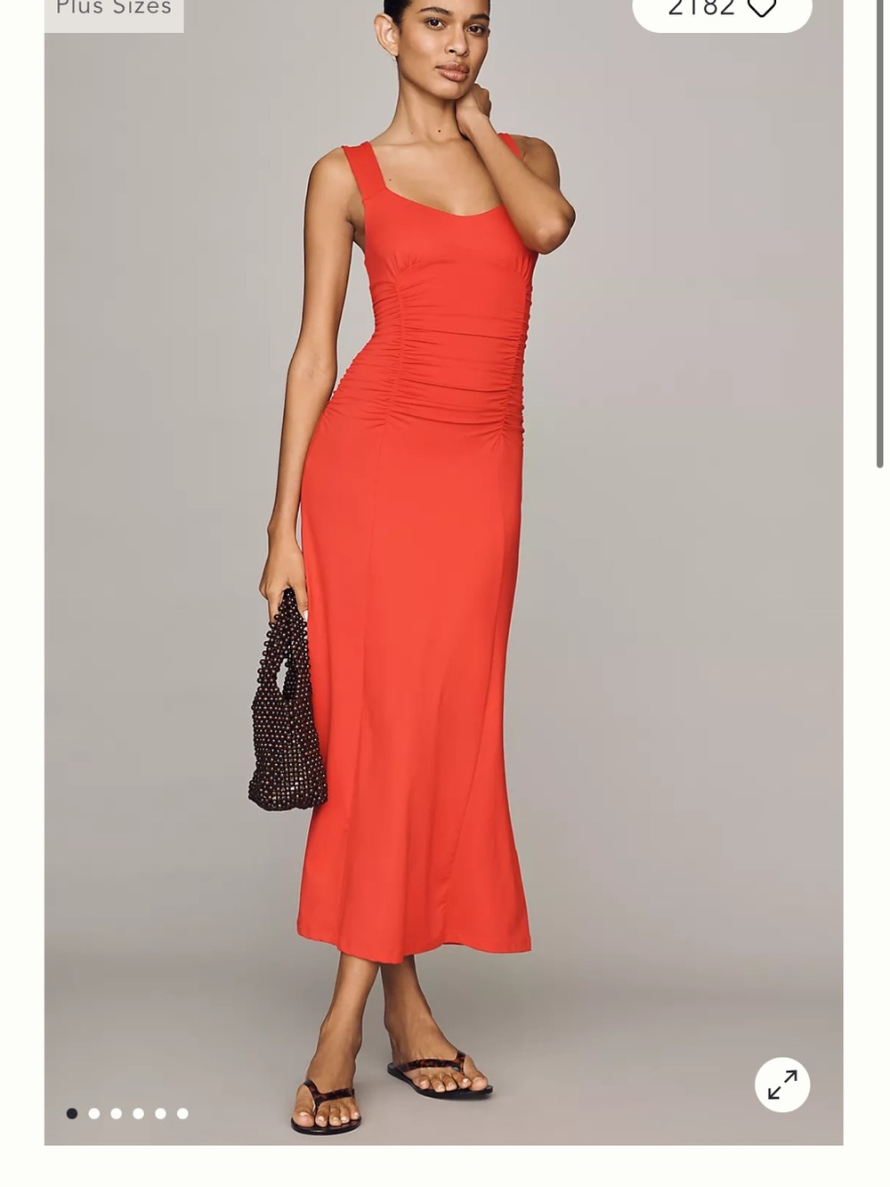 Maeve Red Ruched Bodycon Midi Dress